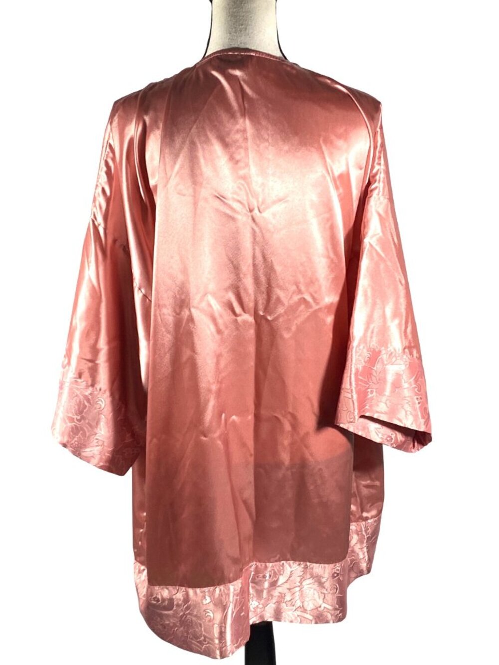 Vintage Victorias Secret gold label Pink Satin Floral Kimono Robe OS No belt - Picture 3 of 10